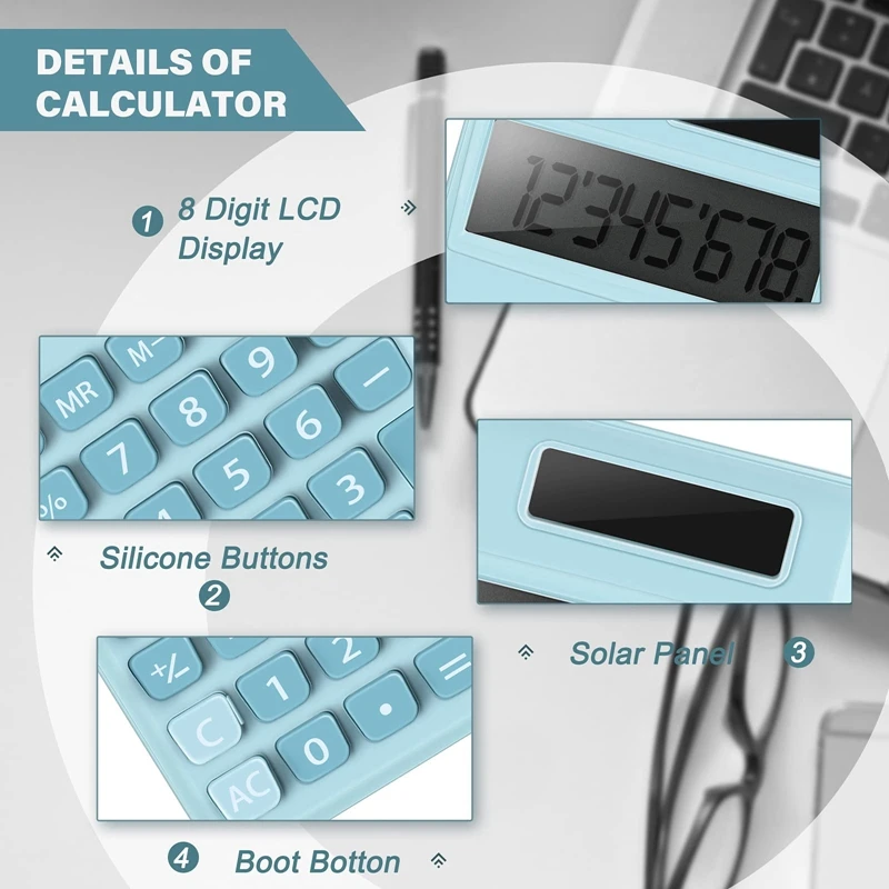 3Pcs Mini Calculator Pocket Size Calculator Electric Digital Desktop Calculator With 8-Digit LCD Display