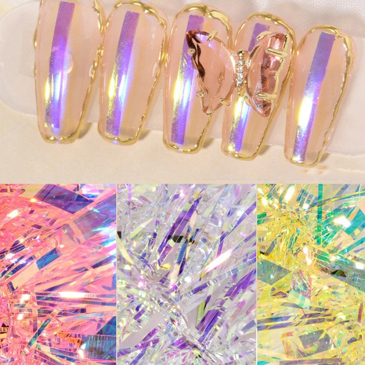 Nail Art Irregular Broken High Quality Aurora Mirror Effect Foil Paper Button Colorful Flash Nail Sticker