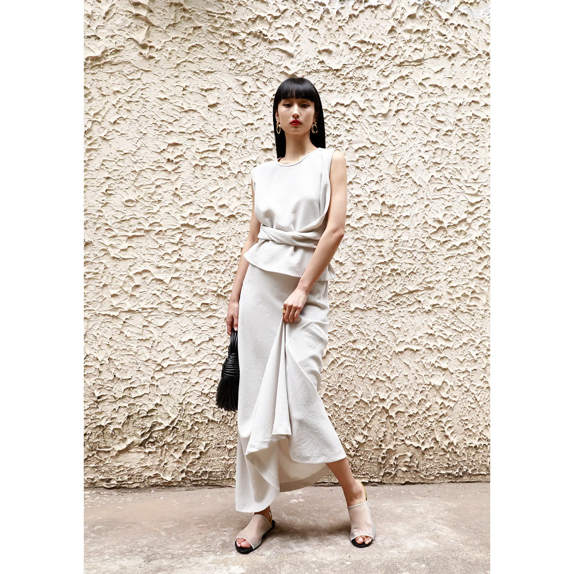 

Lemon Chen Деконструированный дизайн Svel Утягивающий топ с высокой талией Простой комплект с юбкой Fi Tail f Коврик с высокой талией Sle