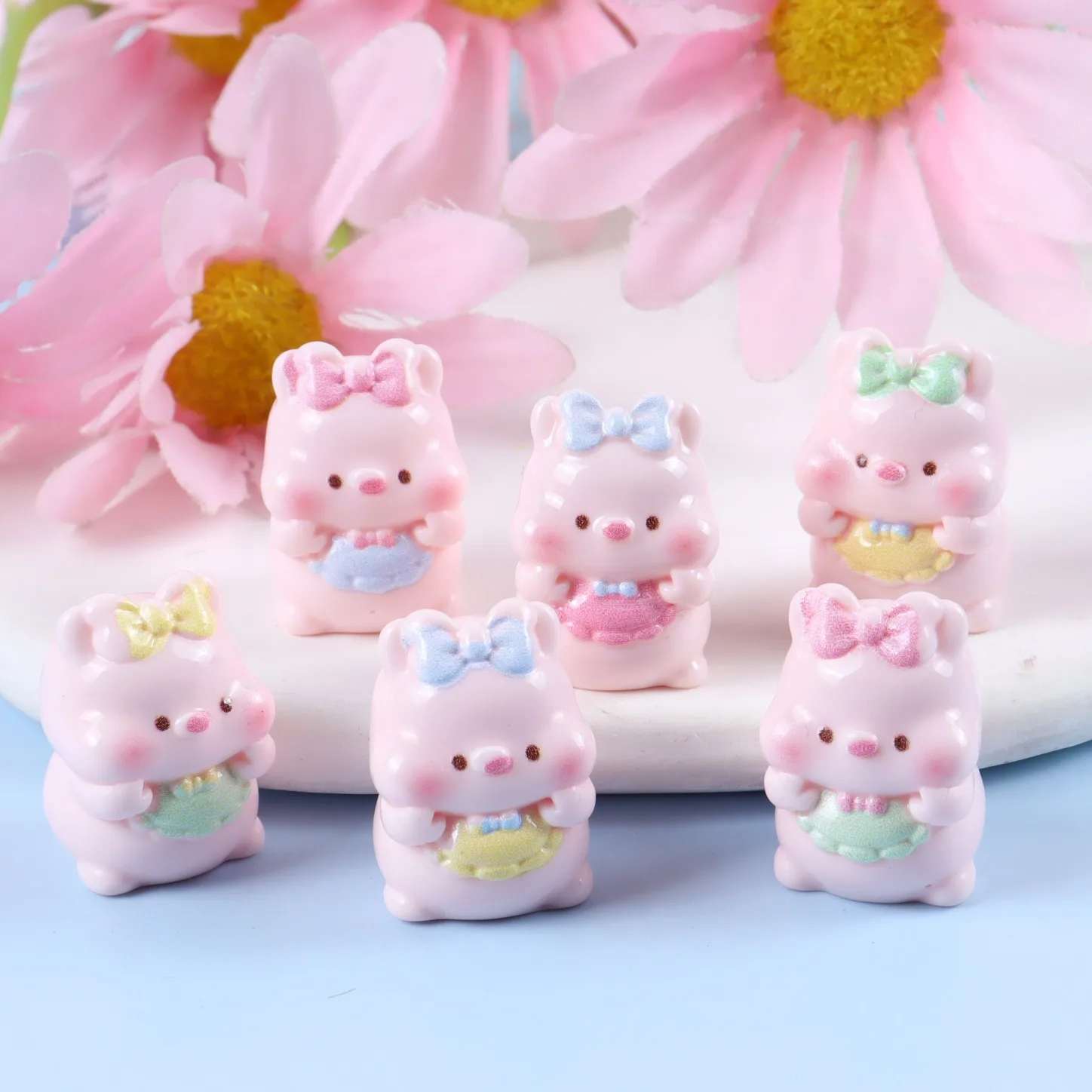 6PCS Mixed Cute Pig Resin Charms Flatback DIY Hair Accessories Phone Case Scarf Craft Supplies Blue Pink Yellow Green
