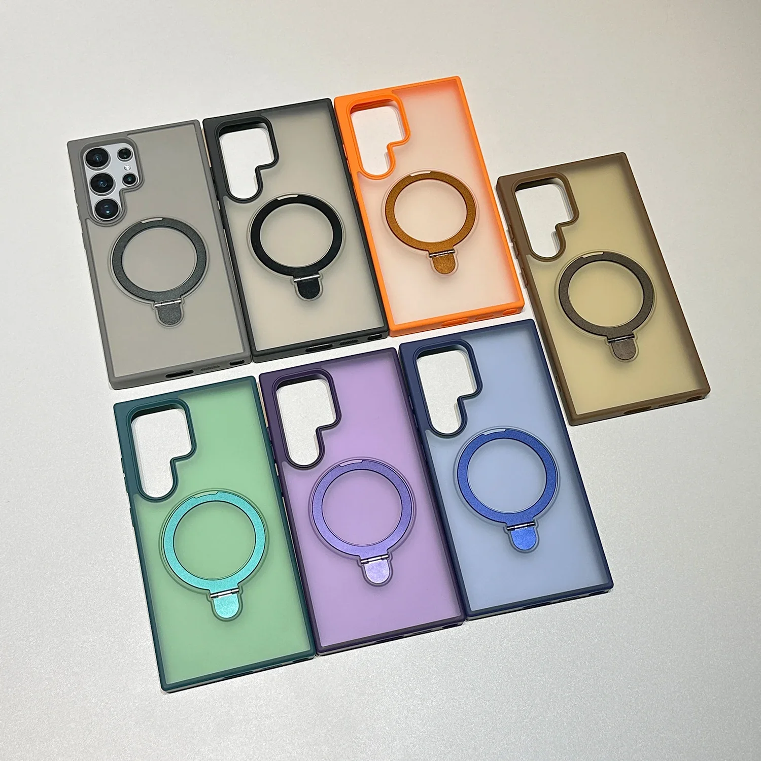 SR-حامل حلقي فاخر حامل حافظة هاتف مغناطيسية غير لامعة لهاتف جالاكسي S25 S24 Ultra S23 FE S22 Plus غطاء شفاف #6