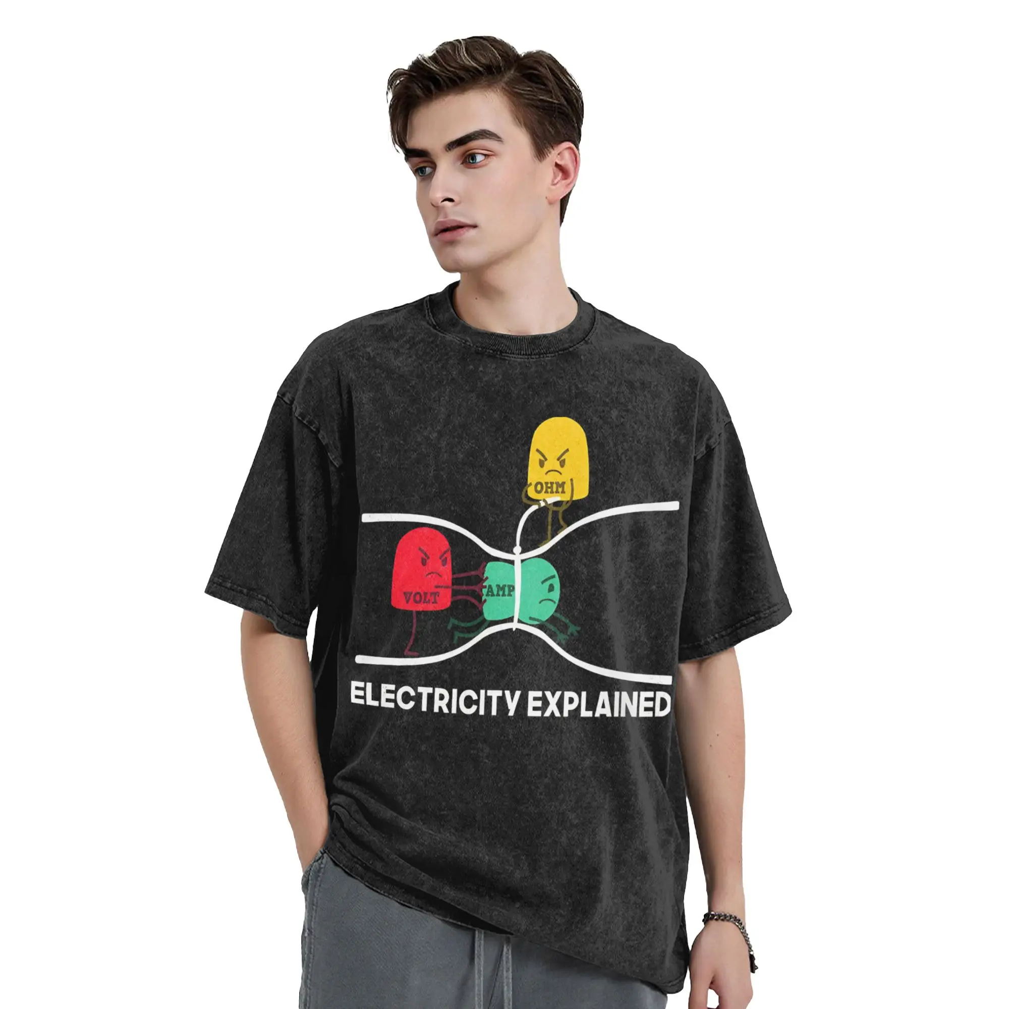 Casual Electrical Engineer Ohms Law  Vintage Washed Tshirts Men Cotton Short Sleeve  O-neck Summer Clothes