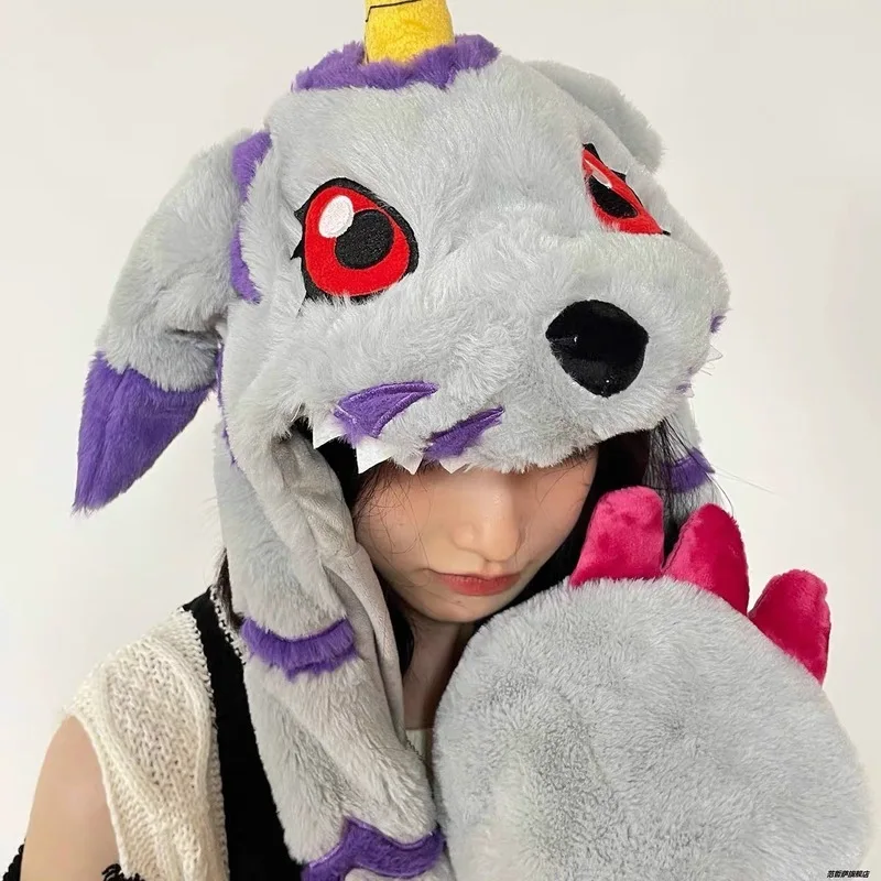 Оригинальная японская Кепка Digimon Приключения Kawaii Gabumon Plushie, плюшевая шапка с зажимом, сохраняющая тепло шапка, уши вверх, украшение для головы для девочек