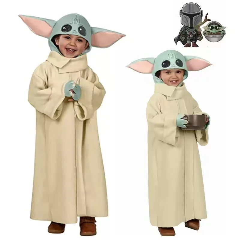 El disfraz de cosplay Mandalorian Yoda Baby, traje de actuación escénica para fiesta de niño/niña alienígena, mono de bebé Yoda con sombrero.