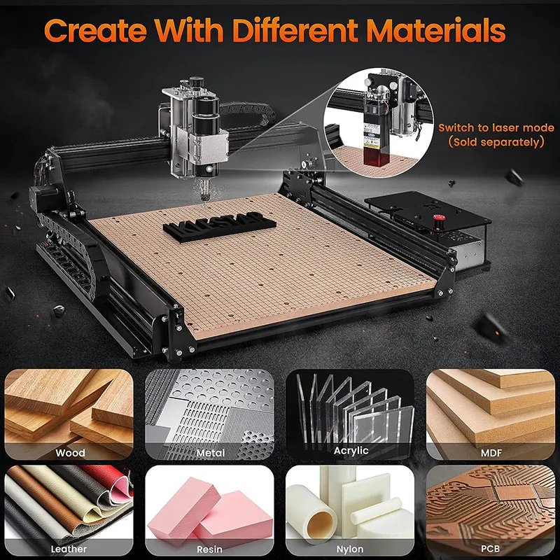 

Фрезерный станок с ЧПУ 4540, шпиндель 500 Вт, лазерная гравировка с ЧПУ 40 Вт, 3D-принтер для деревянной печатной платы, гравировальный станок из алюминия и нержавеющей стали