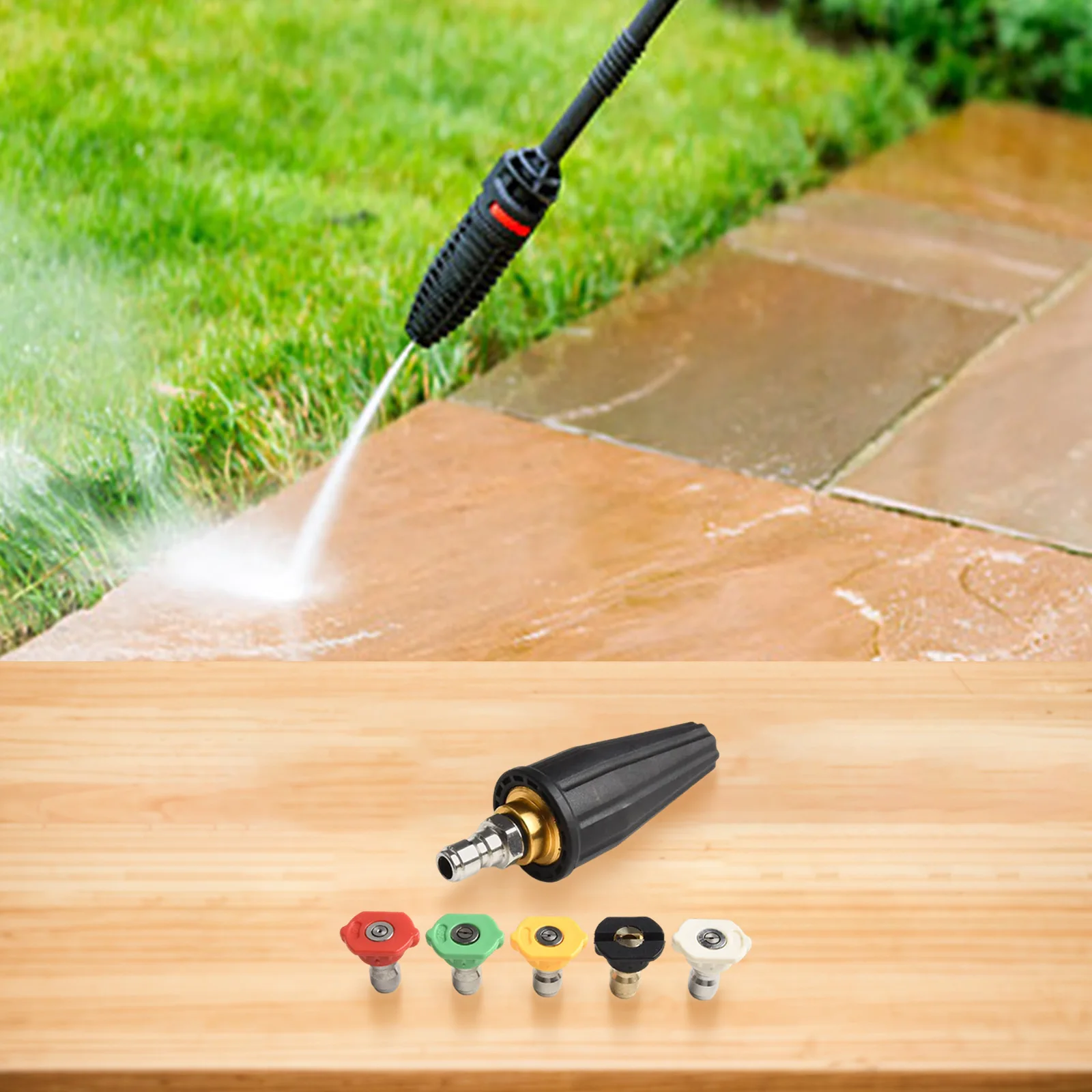 Turbo Nozzle Heavy Duty Rotating Nozzle with 5 Tips and 1/4 Quick Connect Fitting for 3600PSI For Pressure Washer