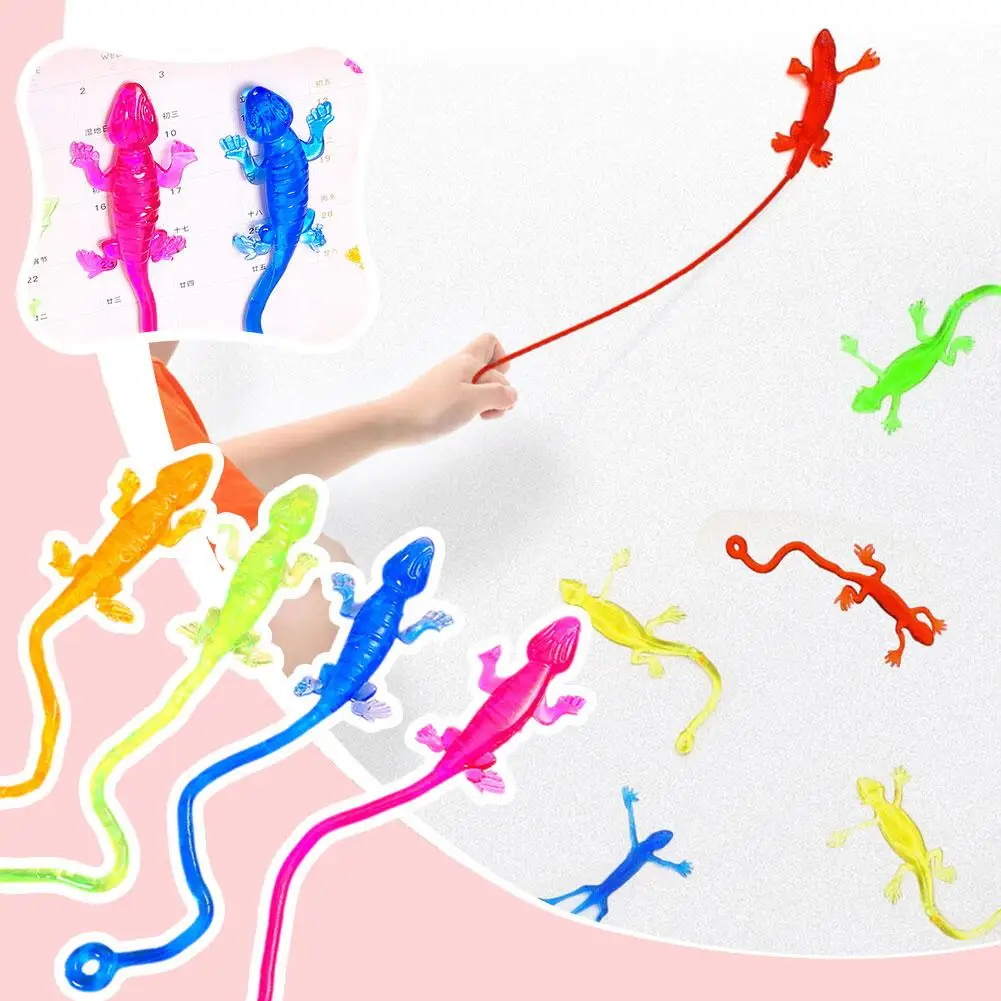 1-10X Colorful Lizard Retractable Sticky Gadget Toys For Kids Birthday Party Favors Pinata Fillers Halloween Gift Pinata Filler