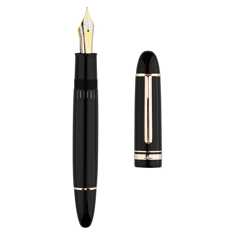 New MAJOHN P141 Luxury Piston Fountain Pen #8 No.8 F Nib Large Ink Window Resin Body Gold Silver Trim Writing Gift Pen Gift