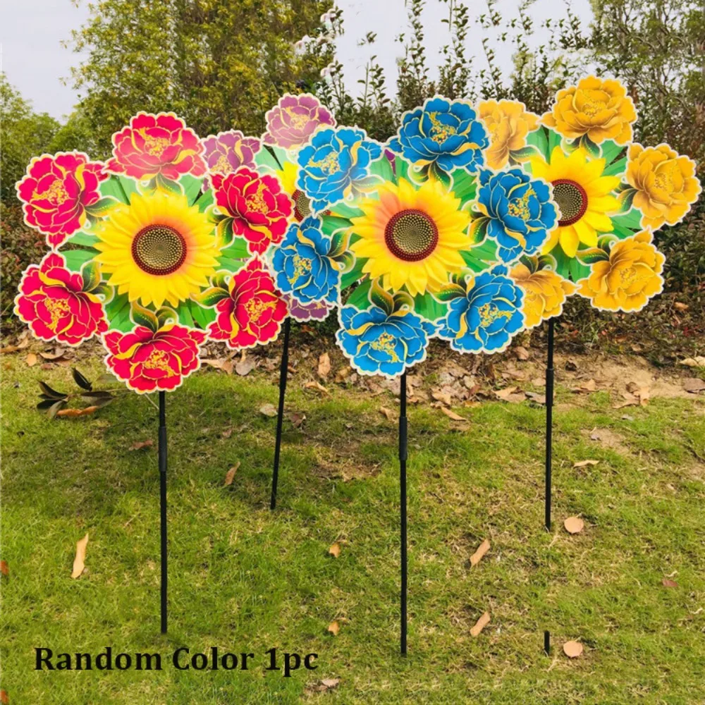 Multistyles Sunflower Windmill PVC Diameter 36cm Stake Standing Lawn Flower Pinwheel Rotating Sunflower