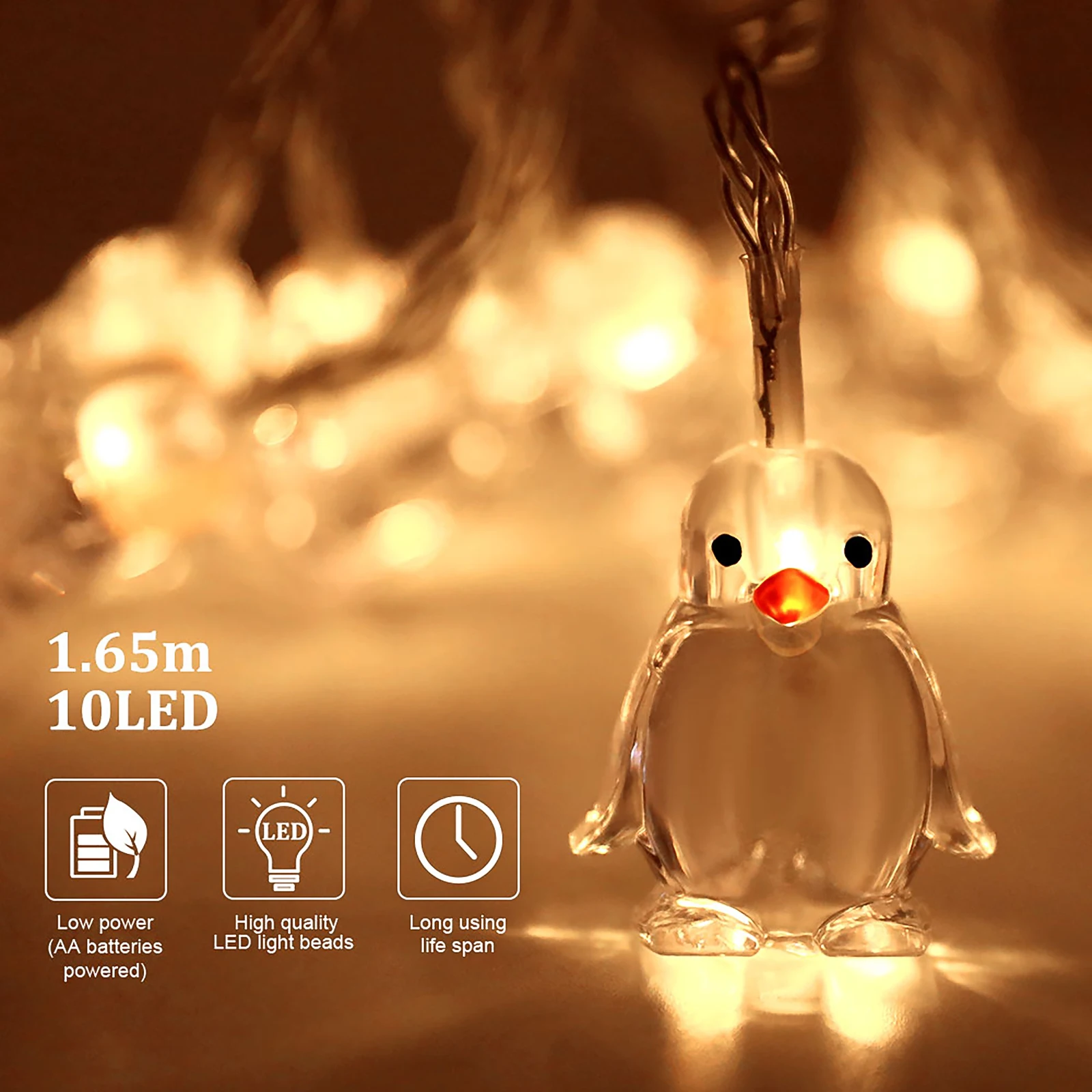 Guirnalda de luces LED portátil con forma de pingüino para el hogar, suministros de decoración para fiesta de Halloween, 165cm, 10LED