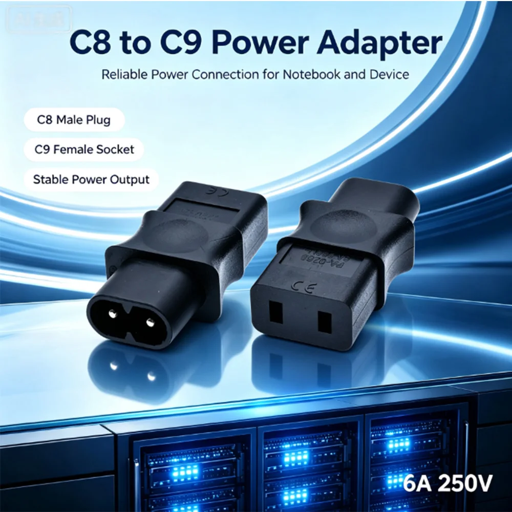 IEC C8 to C9 Power Adapter, IEC 320 C9 Female to C8 Male Converter, Replacement Adapter