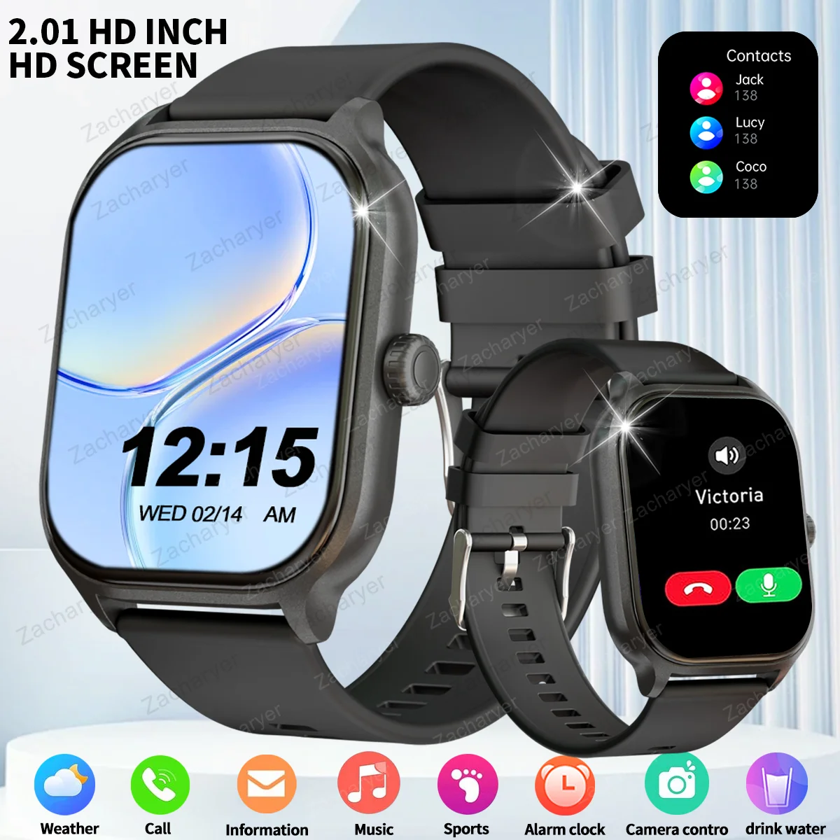 With wireless call function, compatible with Android and iPhone, sports watch, application control, SMS reminder