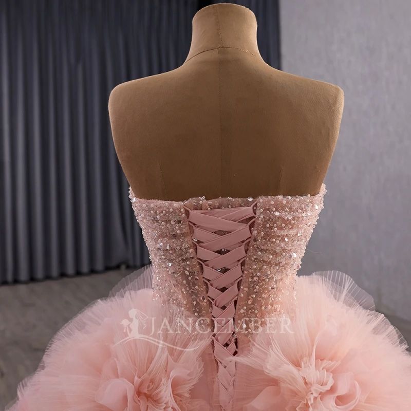 فساتين Quinceanera الوردية اللامعة قبالة الكتف الترتر الديكور كريستال المتدرج تول حفلة عيد ميلاد الحلو 16 فستان Vesti