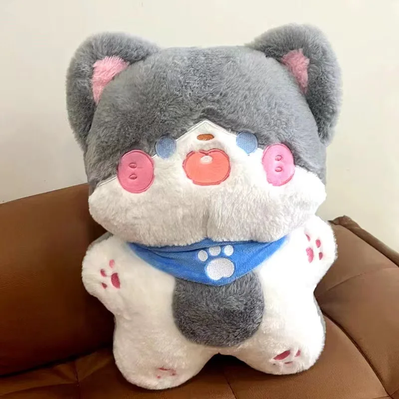 Cat Plush Toy White Kitten Doll Huggable Pillow for Baby Children Gift Hand Towel Grey Kawaii Cartoon Soft Stuffed Animal 40cm