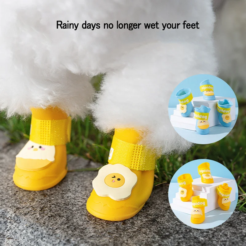 

Cute Egg-shaped Pet Rain Boots Waterproof Silicone Anti-slip Sole Adjustable Strap Easy-clean Design for Small Medium Dogs