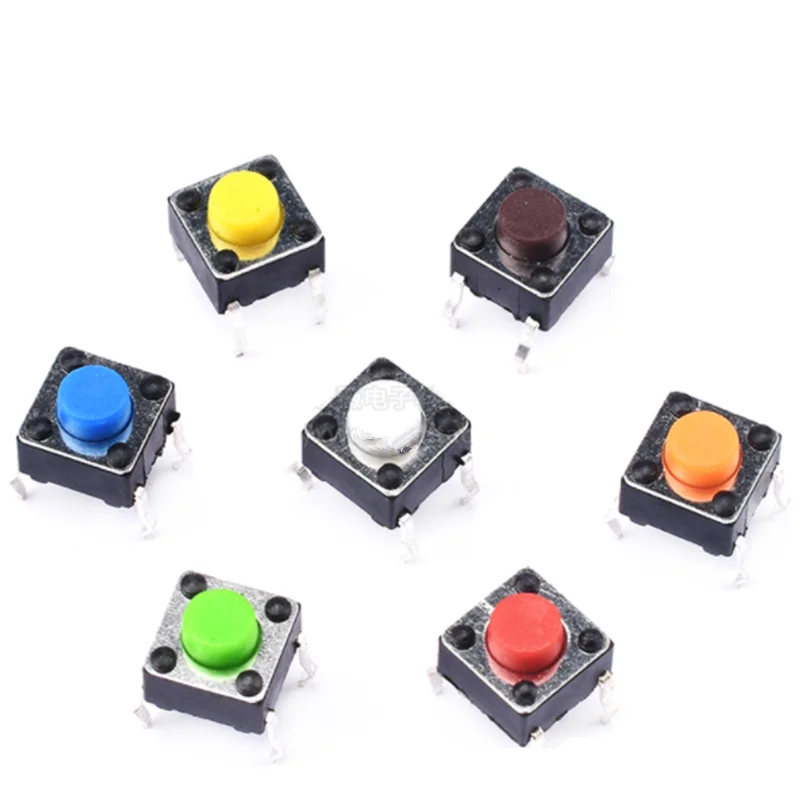 100pcs 6*6*5mm 4PIN Seven color Smart Electronics Tactile Switches Push Button SMD Tact Switch Switch