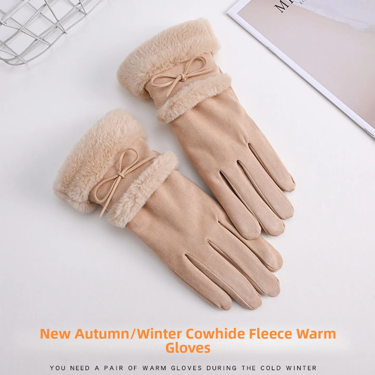 Thickened Fleece Lined Leather Gloves Women's Winter Outdoor Cycling Windproof Warm  Vehicle Riding Anti-slip Touchsc...
