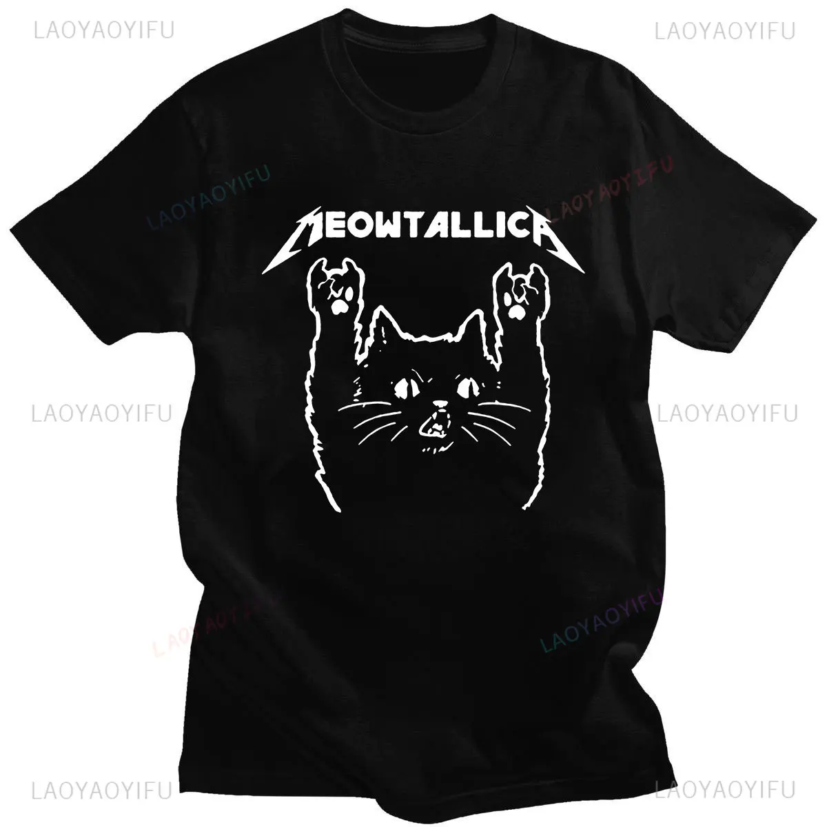 Funny Meowtallica Cat Rock Music Graphic Cartoon Print Cotton T Shirt Rock Music Fashion O-Neck Short Sleeve Clothes for Women