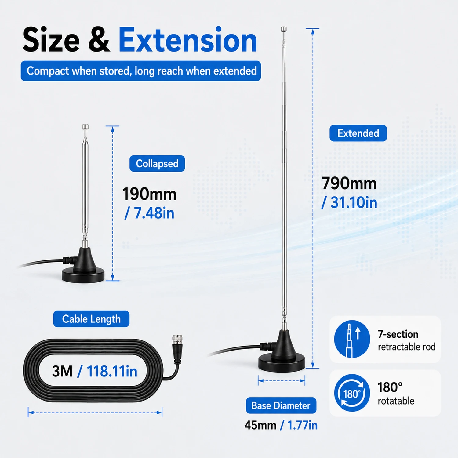 5dBi HD Digital TV Antenna Indoor Amplified DAB High Gain Quick Response Outdoor Aerial Set Base 3M RG174 Cable PAL Adapter