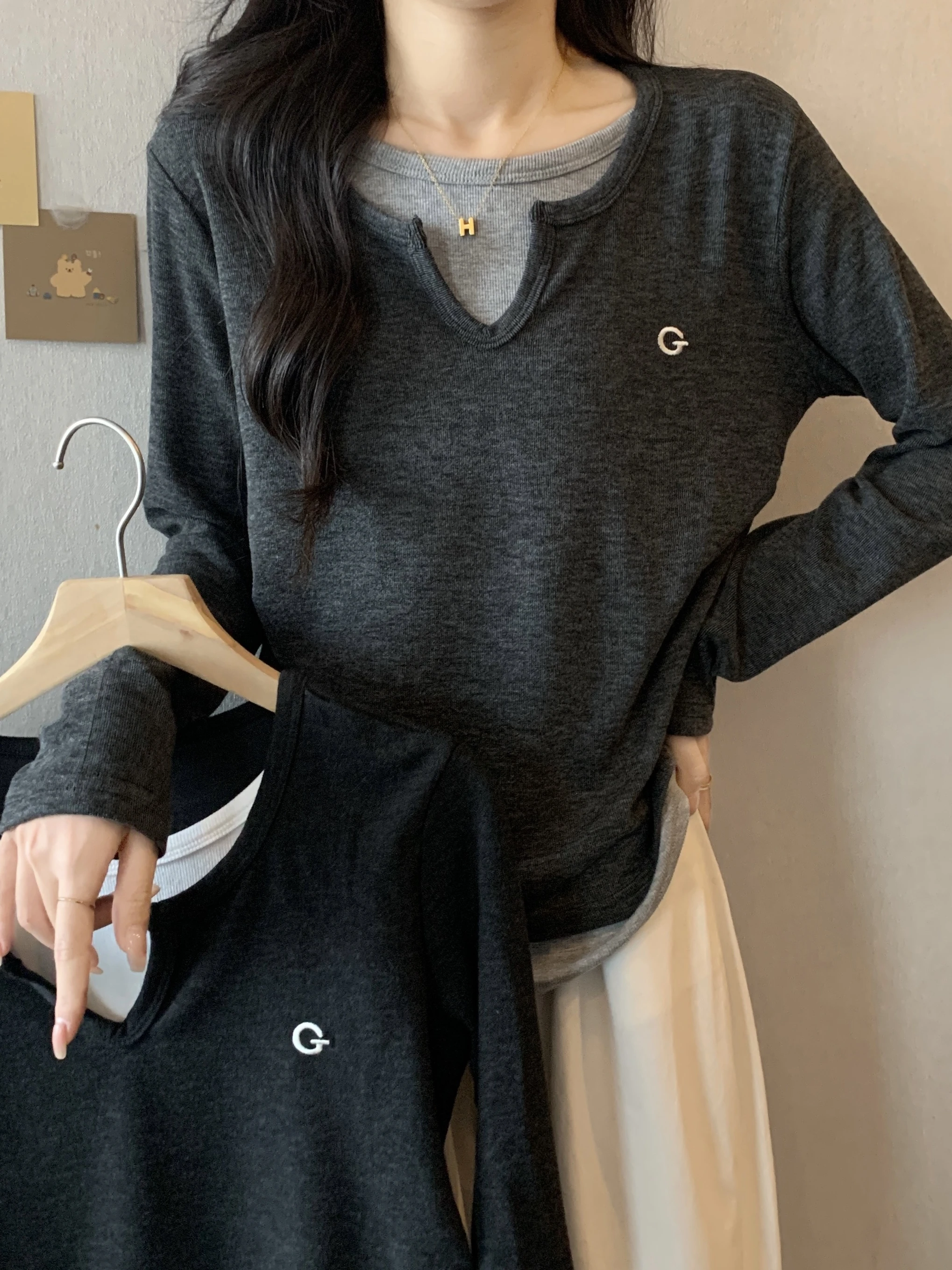 Slim Fit Black Long Sleeve T-Shirt Women's Autumn Winter New Sle Design Base Layer Shirt Inner Wear Top Commute Korean Sle