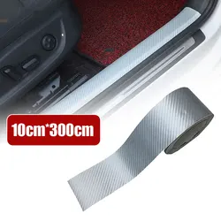 Película de fibra de carbono 3D Universal para puerta de coche, pegatina de protección impermeable, cinta de espejo lateral para alféizar de puerta, color azul, blanco y plateado, 10x300cm