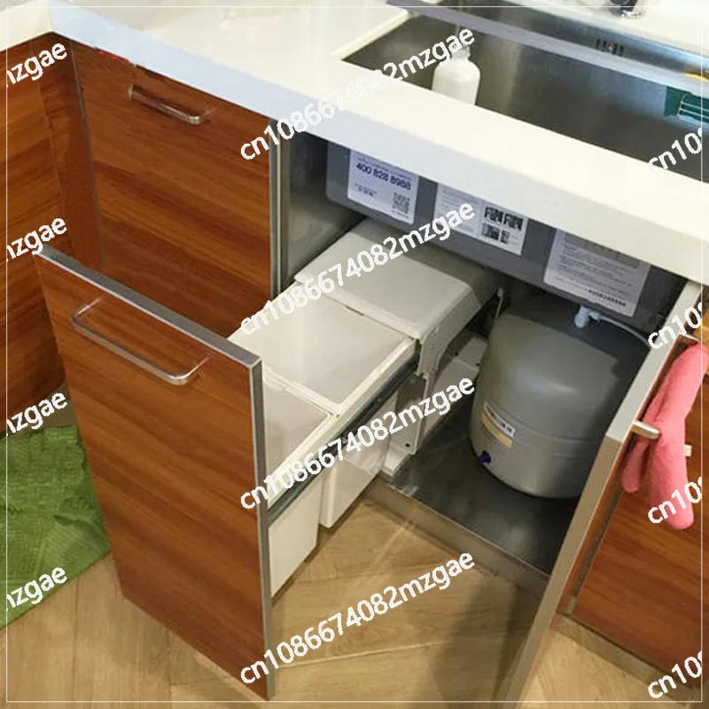Kitchen sorting trash cans pull-out cabinets sink cabinets trash cans Square cabinet inner cabinet doors hide trash cans