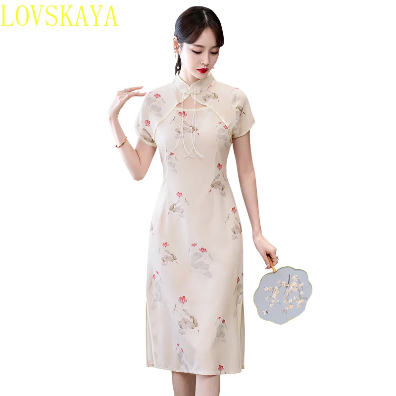 New Youth Daily Modern Chinese Traditional Retro Women's Short sleeved Slim Fit Dress