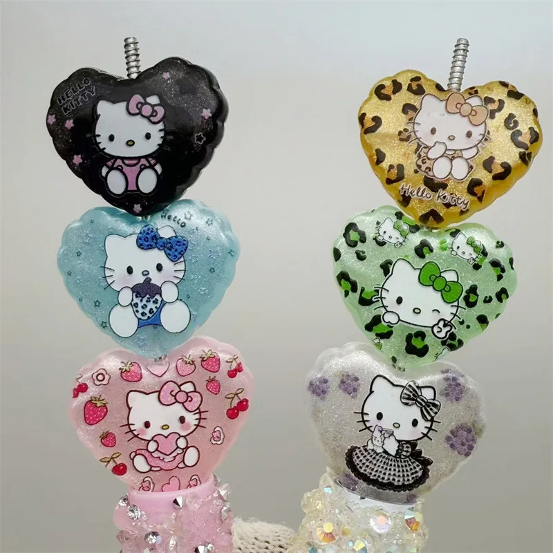 

Акриловые принты Hello Kitty, форма сердца любви, милый мультяшный кот KT, бусины через отверстие, аксессуары для веревочных ручек для мобильных телефонов своими руками