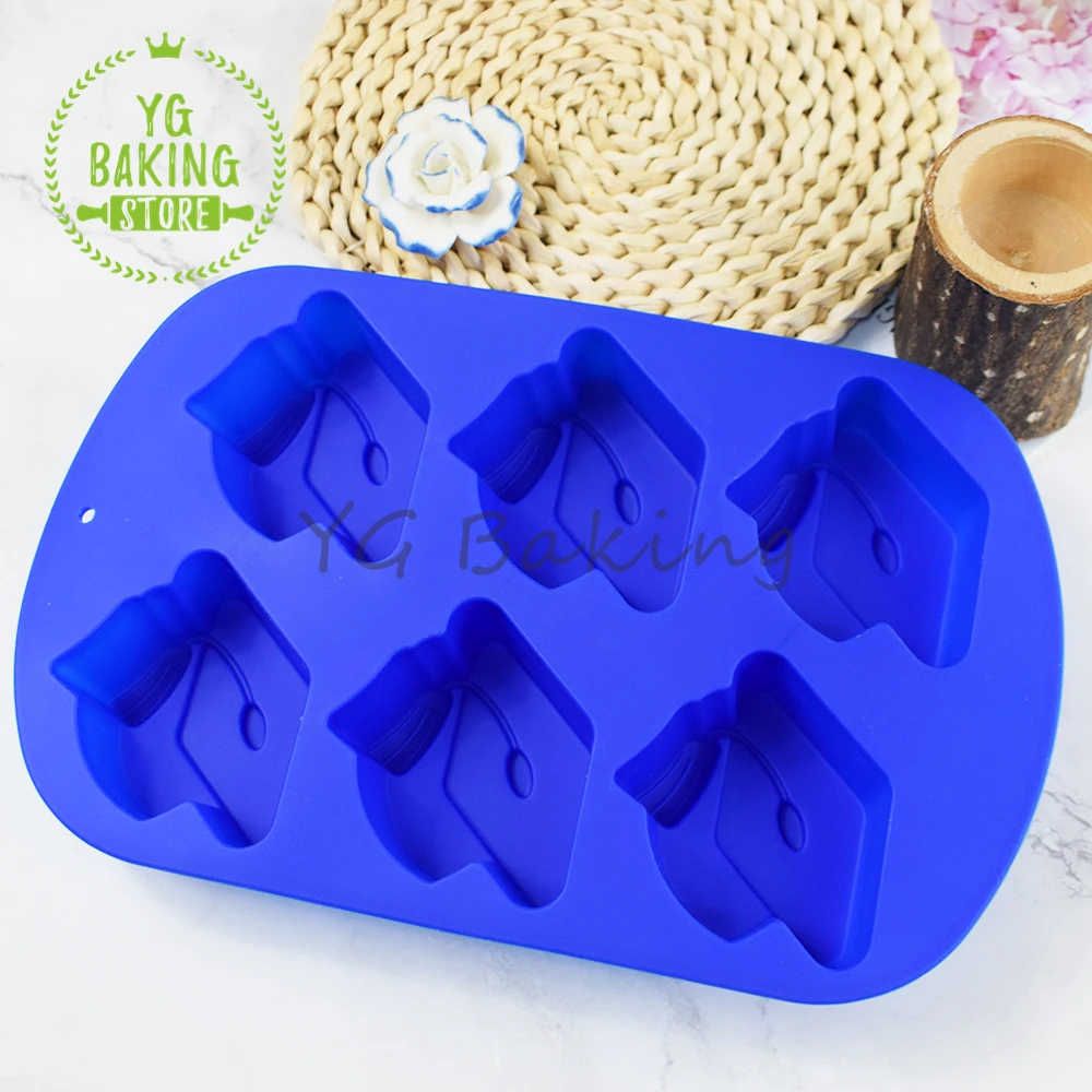 6 Cavity 3D Graduation Hat Design Silicone Mousse Mould Chocolate Mold DIY Candle Model Chiffon Cake Decorating Tools Bakeware