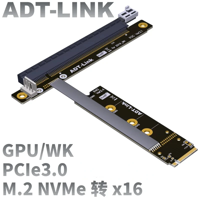 ADT-Link M.2 NVMe To PCI-e 3.0 x16 Riser Extension Mining Cable 4P Sata Power GPU For GTX1080 Graphics Card NVIDIA AMD BTC Miner