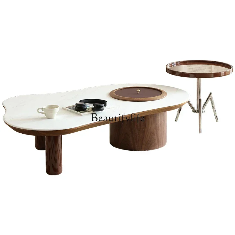 01 **Retro coffee table home designer simple creative antique walnut special-shaped coffee table combination