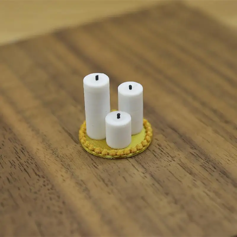 4Pcs Home Ornament 1:12 Dollhouse Mini White Candle Miniature Tray Set Playhouse Toys Christmas Scene Decoration