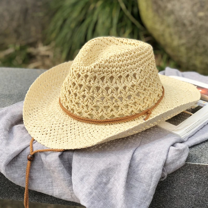 2022 Women\'s Summer Bucket west cowboy Straw Hat Panamas UV Protection Sun Visor Seaside Beach Hat Tide Summer Hats