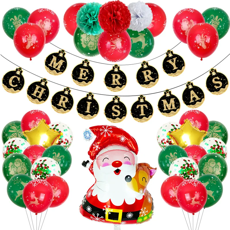 

Christmas flag Christmas balloons 12-inch gilded flower printed sequined balloons Christmas balloons