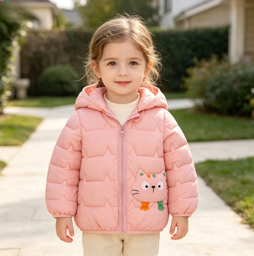 Baby Autumn Winter Multi-color Coat Cotton Fabric With Cute Cartoon Print Jacket Toddler Hooded Daily Causal Versatile Clothing
