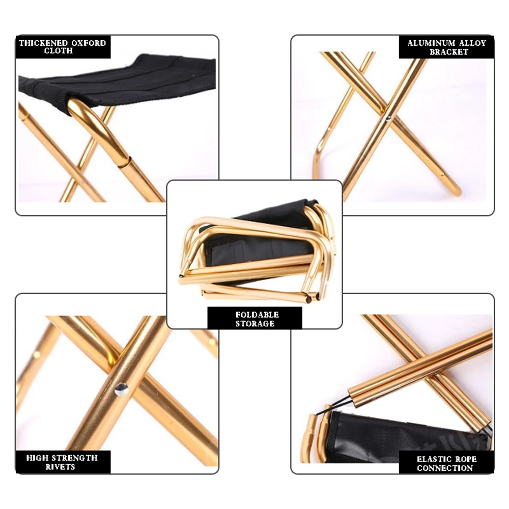 Outdoor Camping Chair Golden Aluminum Alloy Folding Chair With Bag Stool Seat Fishing Camping