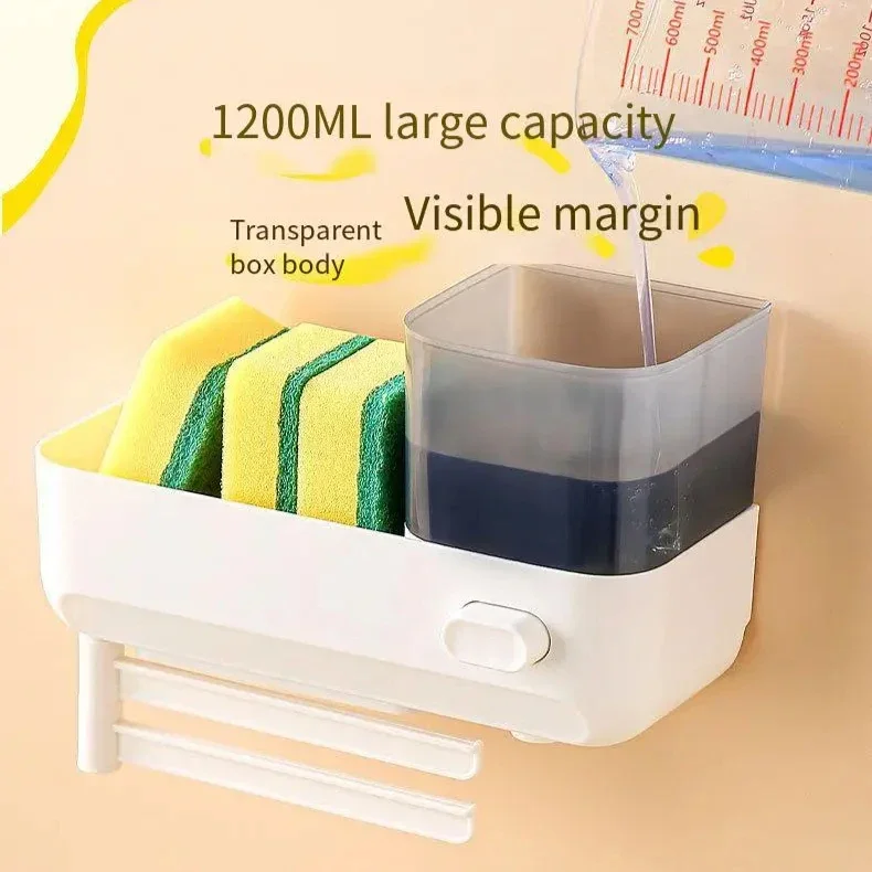 

Perforation-free Wall Mounted Kitchen Soap Dispenser Drain Rack Sink Dishwashing Hardcover Squeezer Dish Cloth Storage Rack