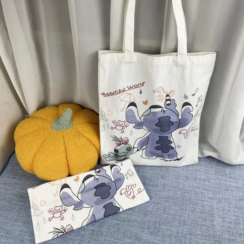 

Stitch Cartoon Canvas Bag Female Japanese Canvas Bag Student School Bag Shoulder Bag Large Capacity Hand-carrying Cute