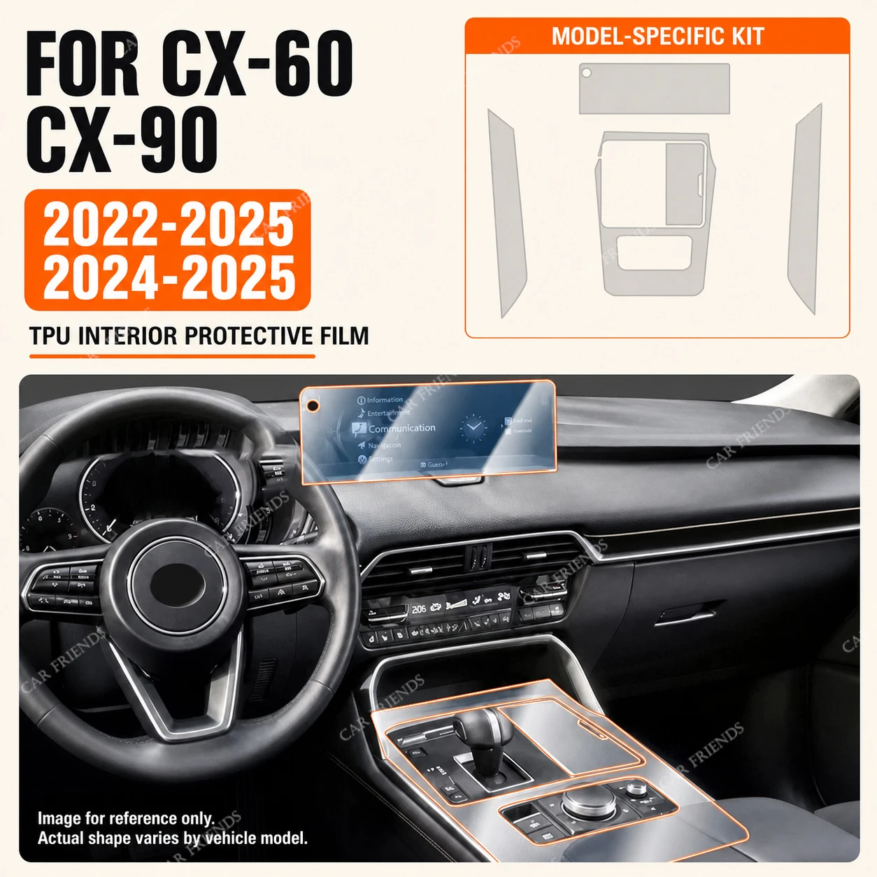 For Mazda CX-60 CX-90 2022 2023 2024 2025 Transparent TPU Interior Protective Film Center Console Anti-scratch Car Accessories