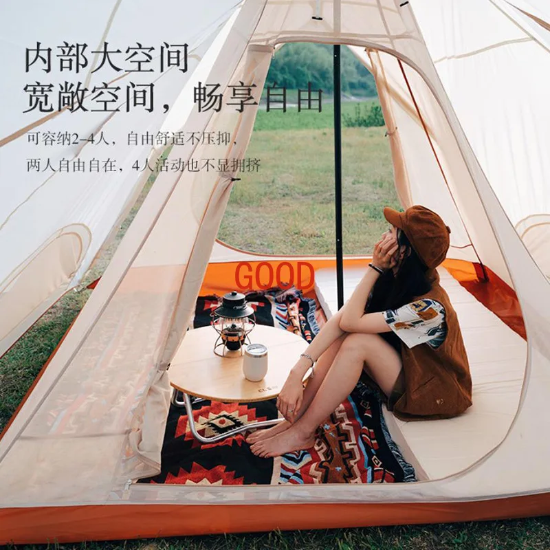 พีระมิดเต็นท์ตั้งแคมป์กลางแจ้งครอบครัวหนาสองชั้นครีมกันแดดป้องกันฝน