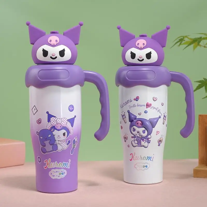 

Милая ручная чашка для воды Sanrios Kuromi, портативная красивая чашка для воды с соломинкой, модная большая емкость
