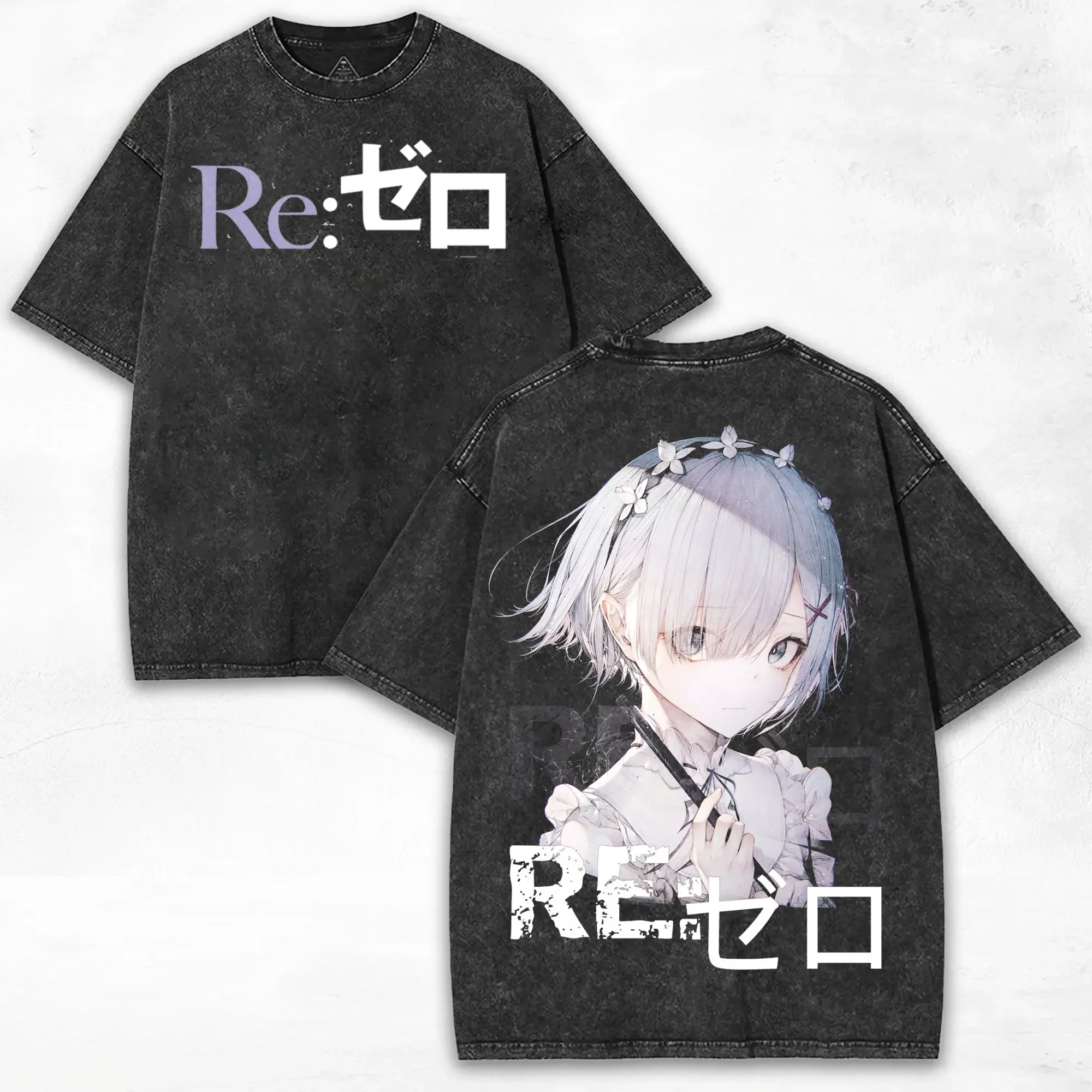 Anime Re:ZERO Rem T-shirt For Men's Clothing Fashion Vintage Washed Oversized T Shirt Summer Short Sleeve Cotton Tees Clothes