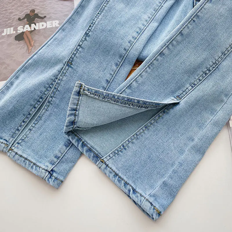 2026 New Women High Waist Stretch Flared Jeans Slim High Street Style Split Hem Bootcut Denim Pants Fashion Design Trousers