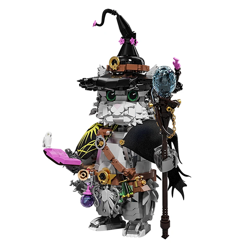 1458PCS Wizard Cat Building Blocks Magic Animal with Magic Wand Movable Joints Kids Educational Assembly Toys DIY Xmas Gift