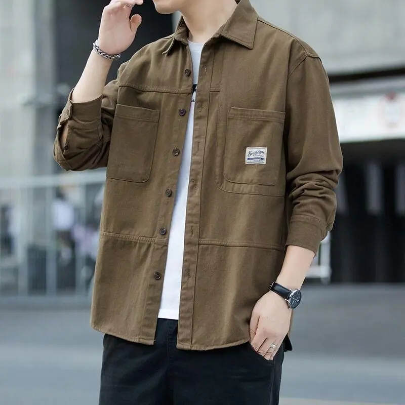 Men's Workwear Jacket Loose Long Sleeve Shirt Wear-Resistant Dirt-Resistant Spring Autumn Summer Outerwear for Heavy Duty Work