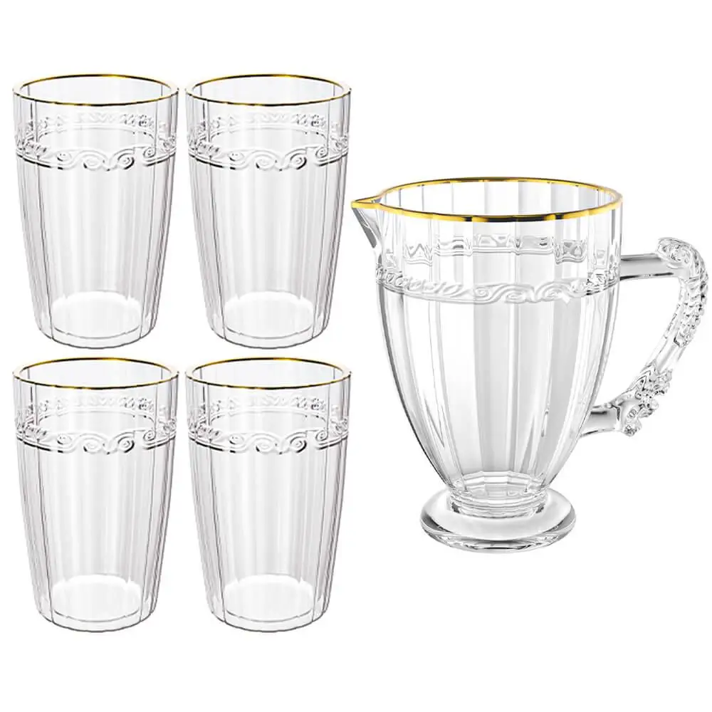 5 Pieces Imperial Gold Wire Transparent Crystal Cups And Jar Game-Lyor