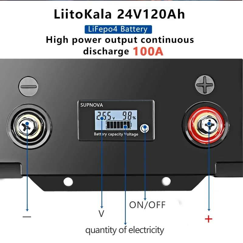 LiitoKala 24V 120Ah akumulator LiFePO4 słoneczny samochód golfowy do wózka widłowego wodoodporny akumulator do falownika, systemu słonecznego,