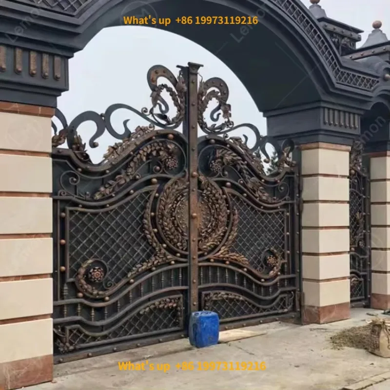 2026 High Quality Royal Modern House Front Gate Safety Metal Entry Double Swing Wrought Iron Gates Design
