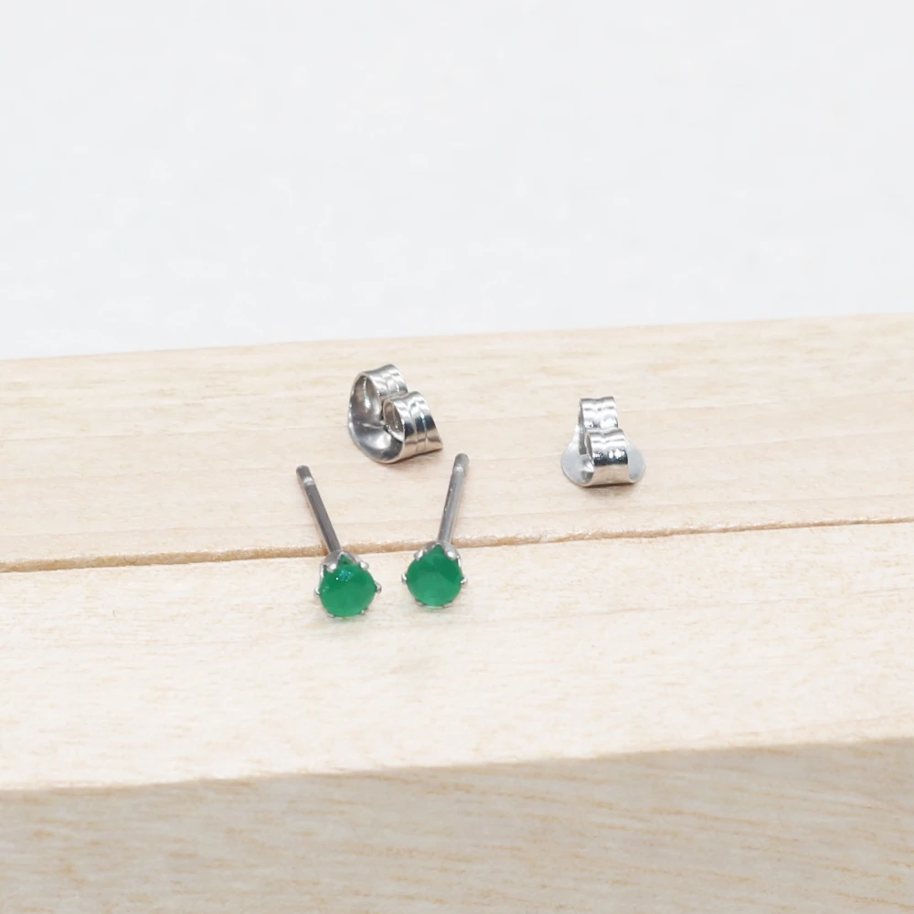 2PC Stainless Steel 3mm Vintage Green Blue Red Zircons Stud Earrings For Men Women Delicate Fashion No Fade Allergy Free