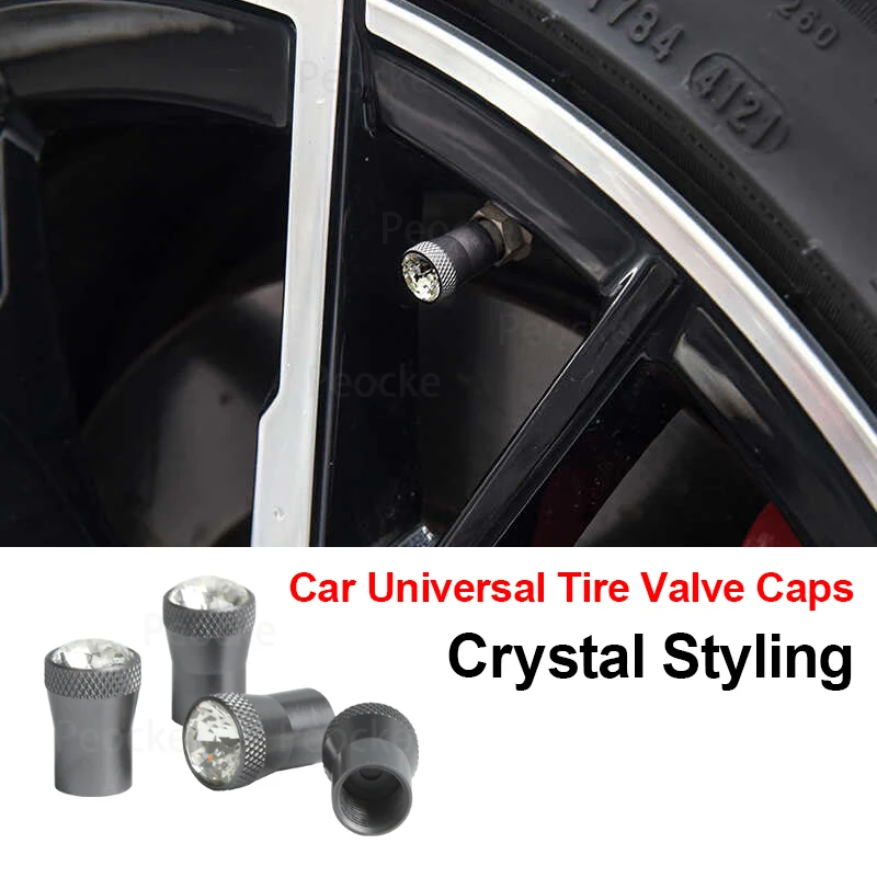 4pcs Crystal Car Tire Valve Caps Metal Wheel Caps Tyre Rim Stem Cover Airdust Waterproof Universal Auto For BMW For Toyota